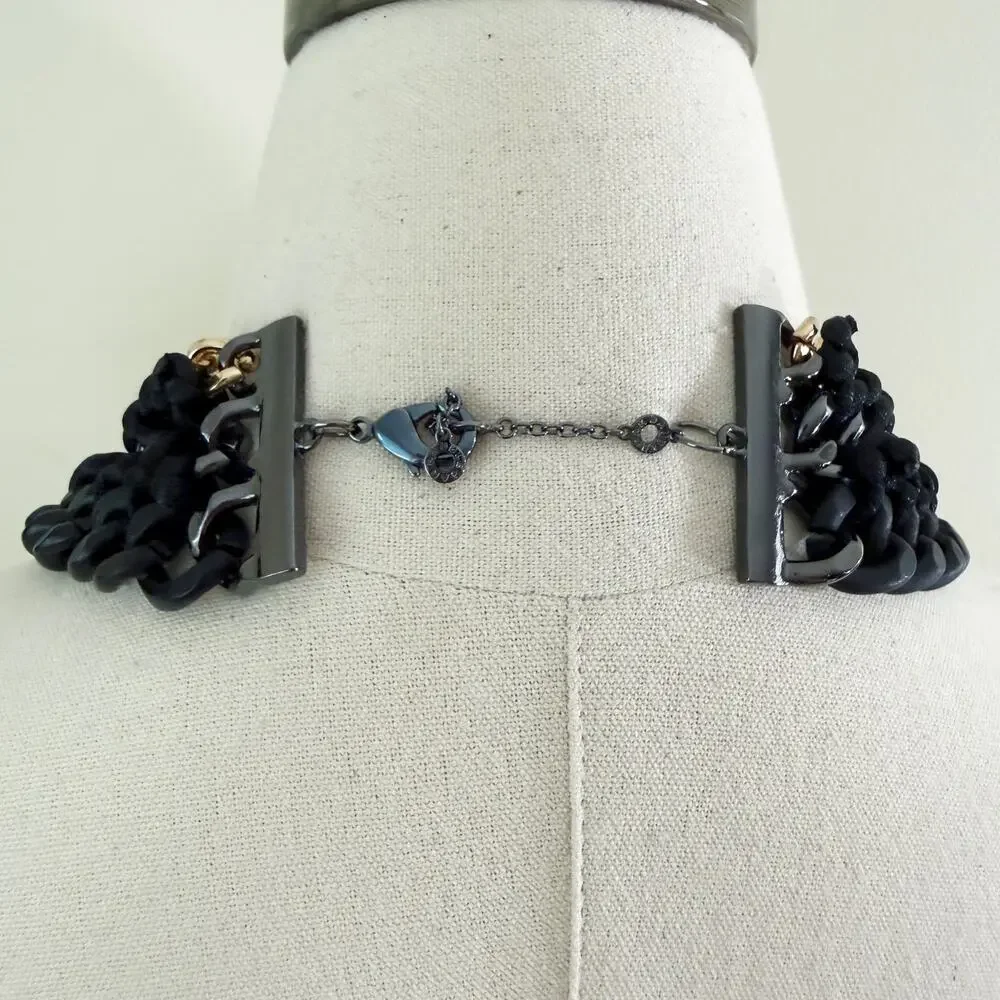 BaubleBar Black/Gold Cuban Link Statement Necklace Lobster Claw Clasp Adjustable